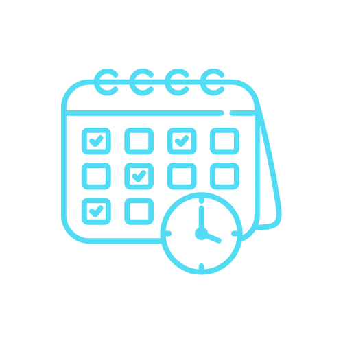 Calendar with checkmarks and a clock icon, representing scheduling or appointment planning.