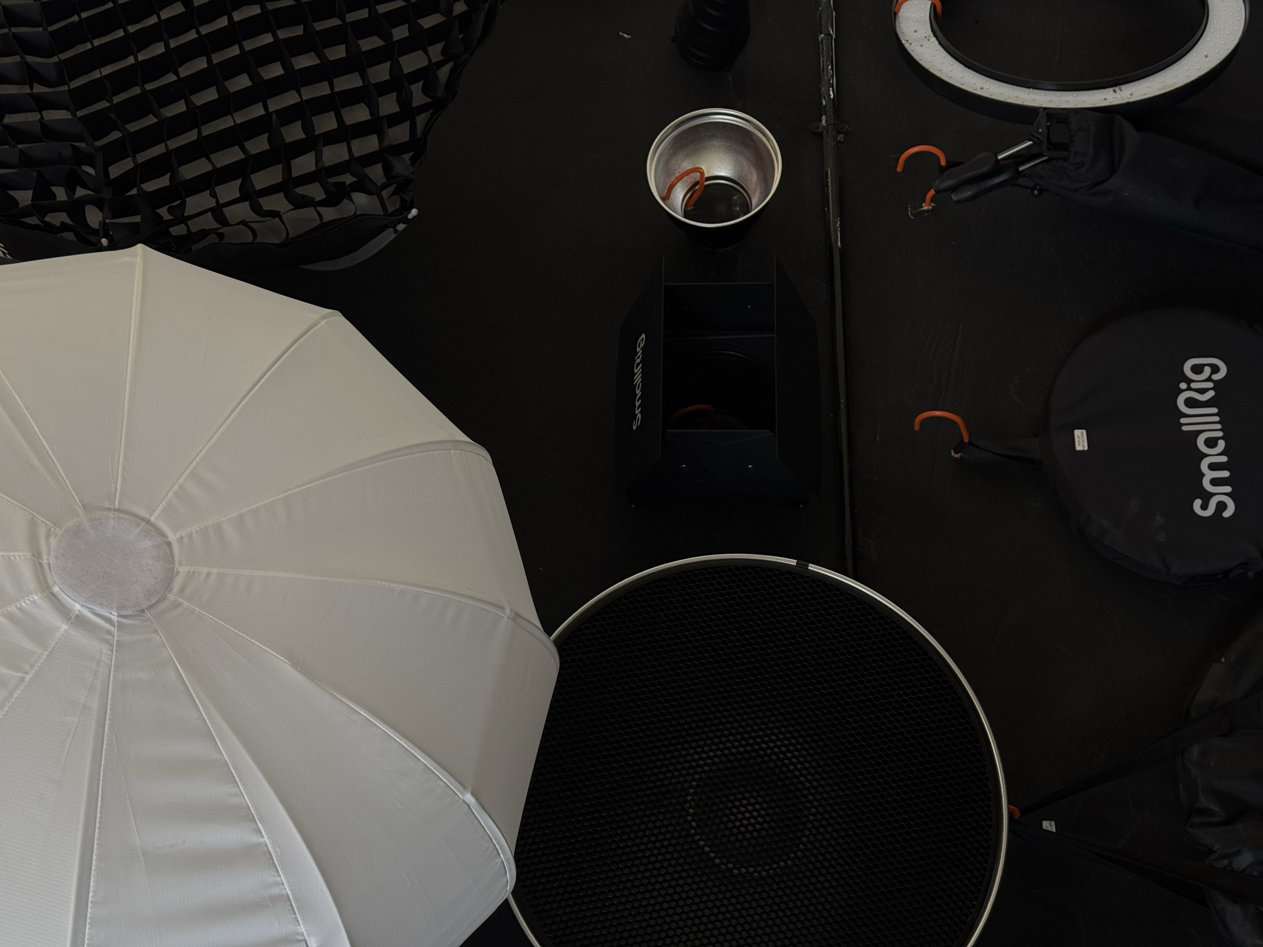 Professional studio lighting and equipment at The Space MCR, a photography and content studio in North Manchester.