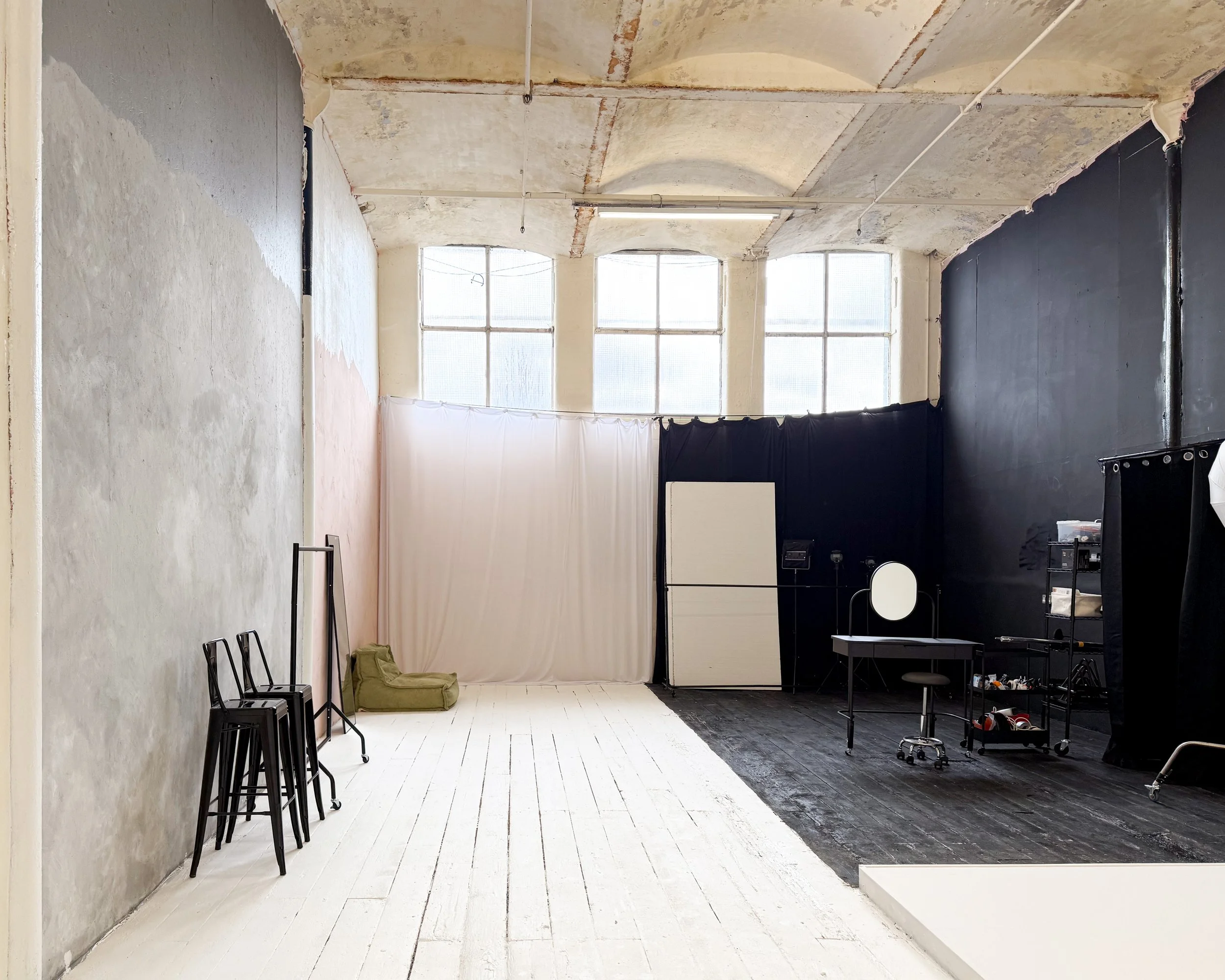 Bright open-plan photography studio for hire in North Manchester, perfect for beauty shoots and commercial content.