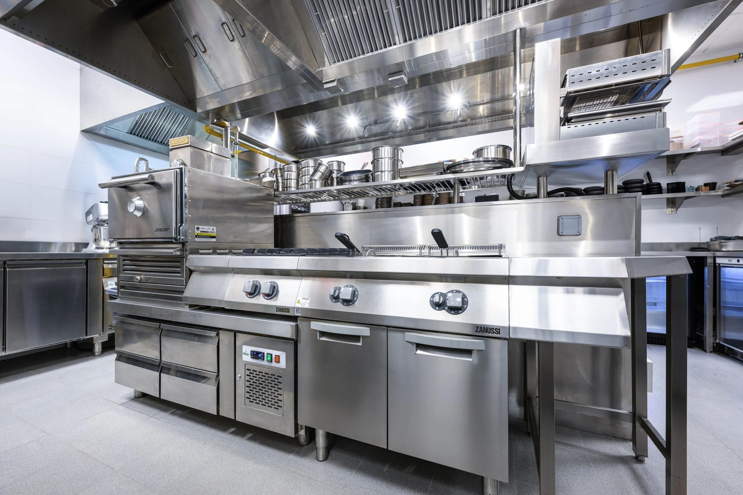 A view of the Stainless Steel Back of House kitchen in Myata Platinum in Citywalk