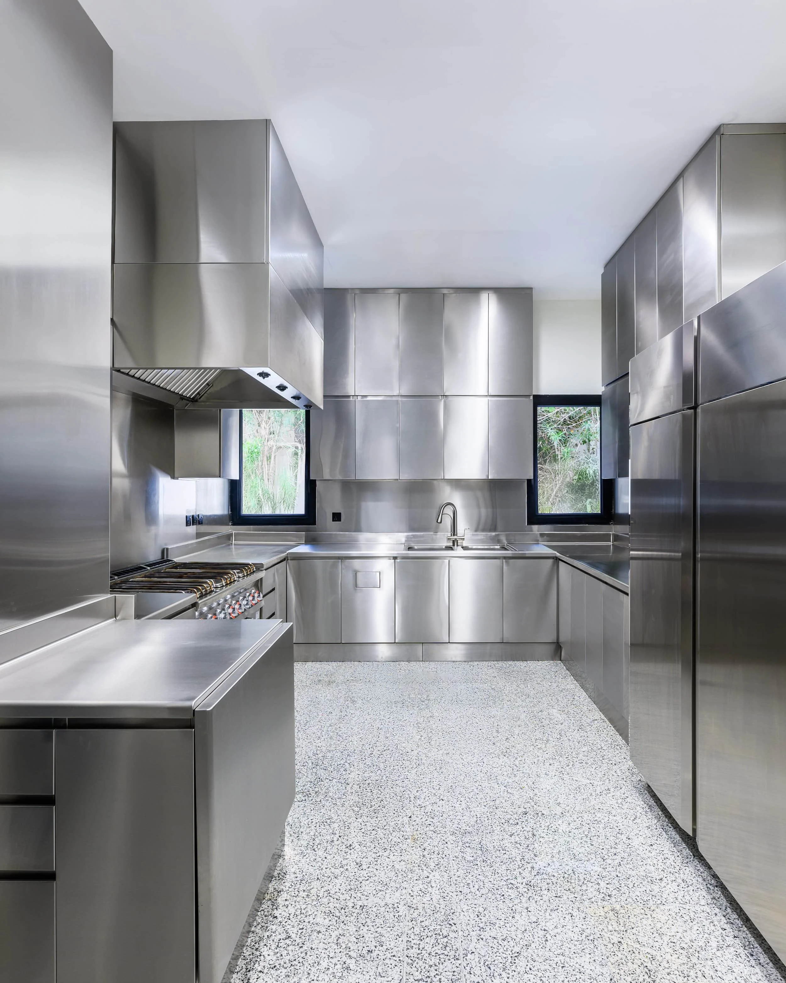 A photo of the stainless steel kitchen set up for a private residence in Dubai