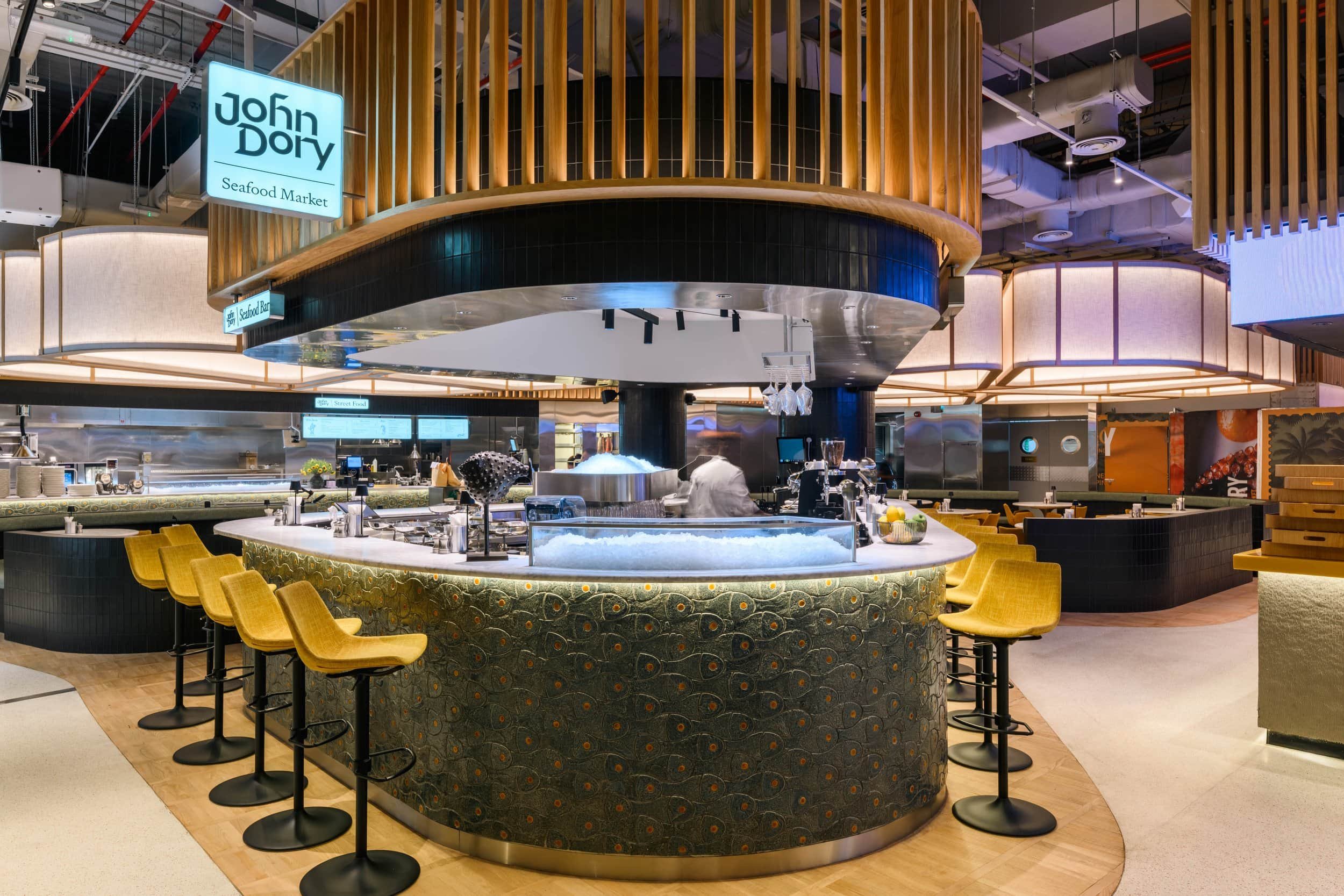 A view of the Oyster Bar at John Dory Seafood Market in Market Island in Dubai Festival City