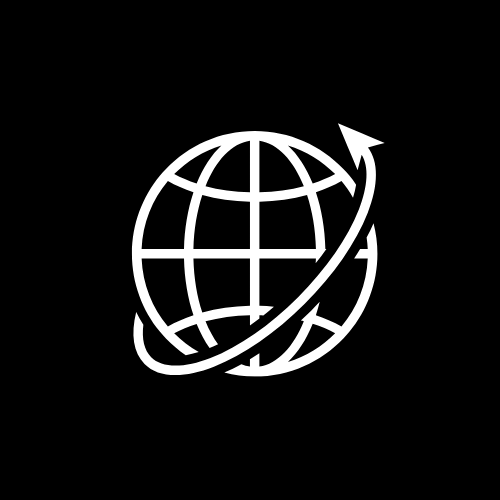 An icon of a globe with an upward arrow circling around it, symbolizing global growth or international progress.