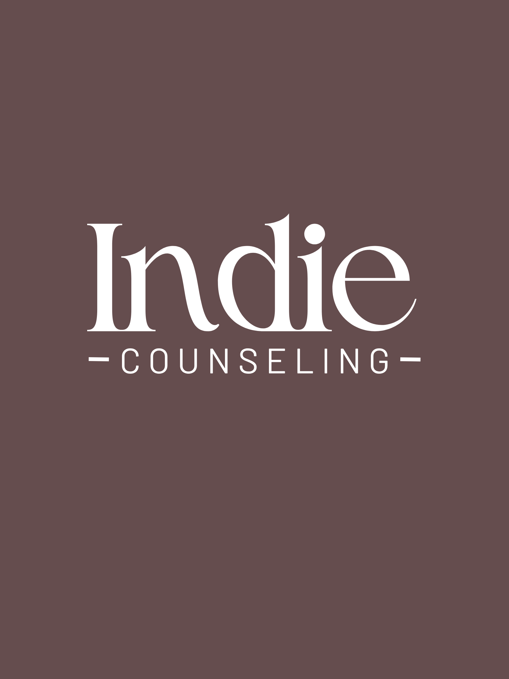 Logo for Indie Counseling with the word 'Indie' in large white letters and 'Counseling' beneath it on a brown background.