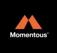 Logo of Momentous with orange geometric shapes and the word 'Momentous' underneath, on a black background.