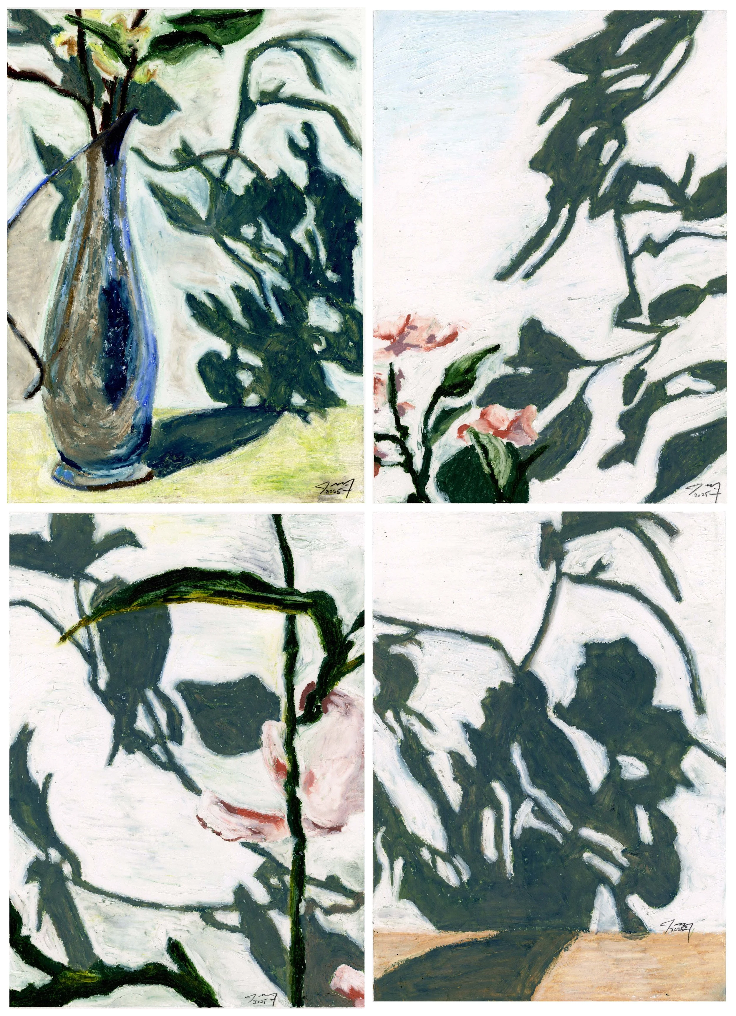Orchid Shadow Series, I-IV, oil pastel on paper, four 9 in. x 12 in. drawings, 2025 - available for purchase $500.00 each
