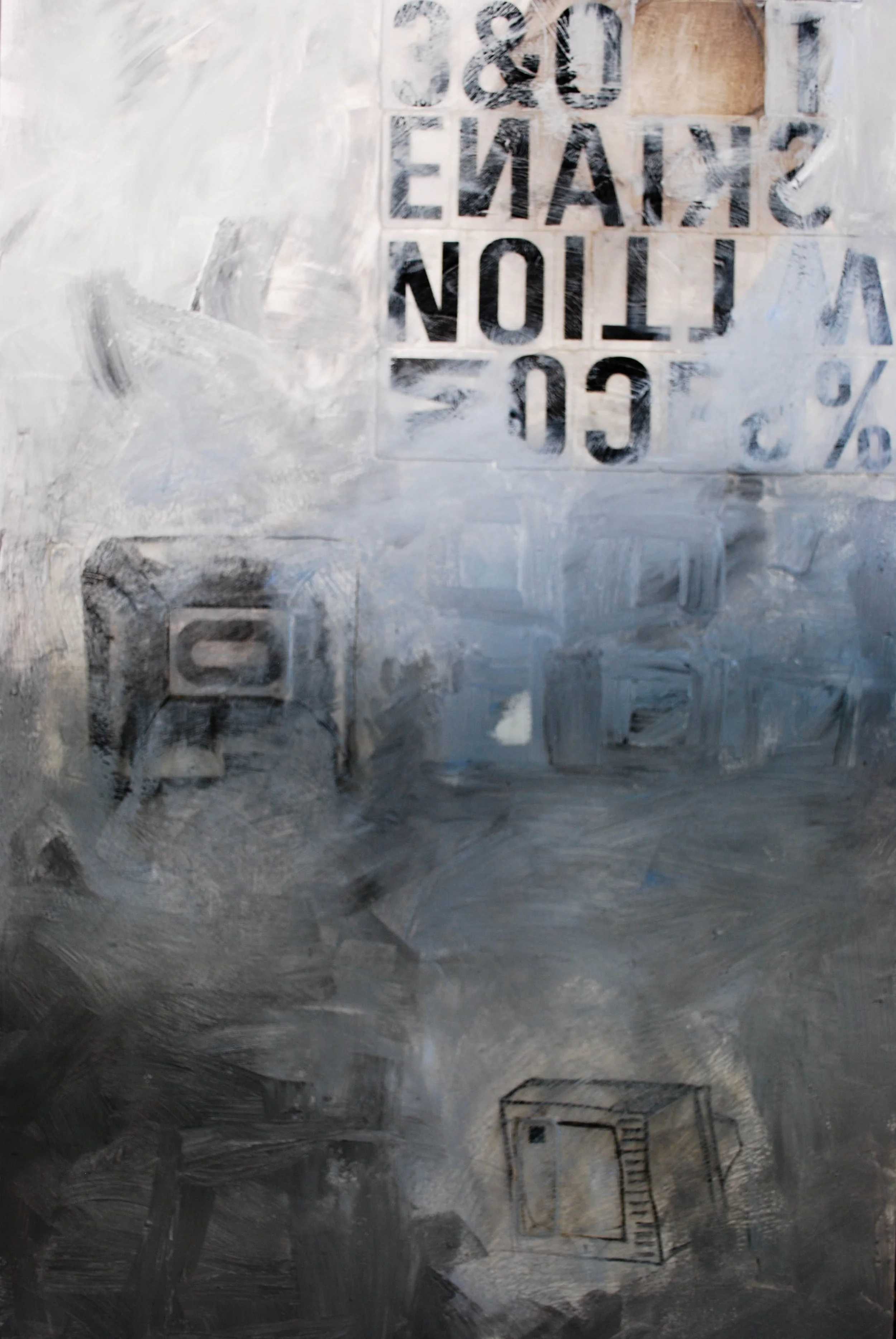 TV Totem II, acrylic, caulking, marquee sign letter and adhesive, 48 x 96 inches, 2010 - NFS