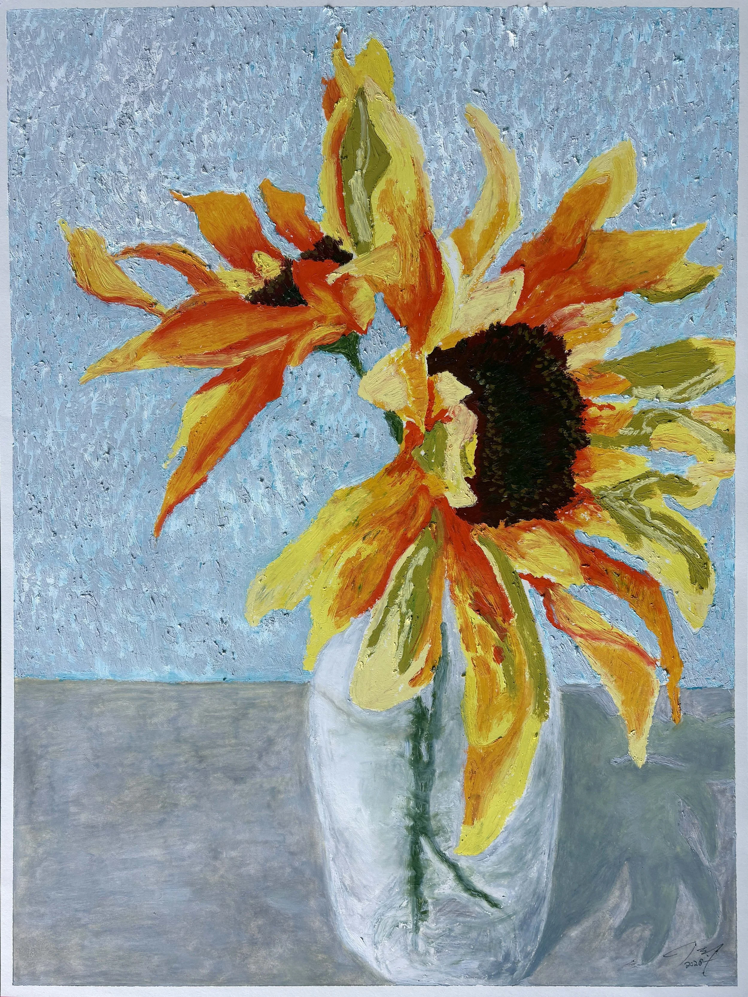 Sunflowers I, oil pastel on paper, 18 x 24 inches, 2026 - Donated for auction for the SAFE Coalition, Franklin, MA