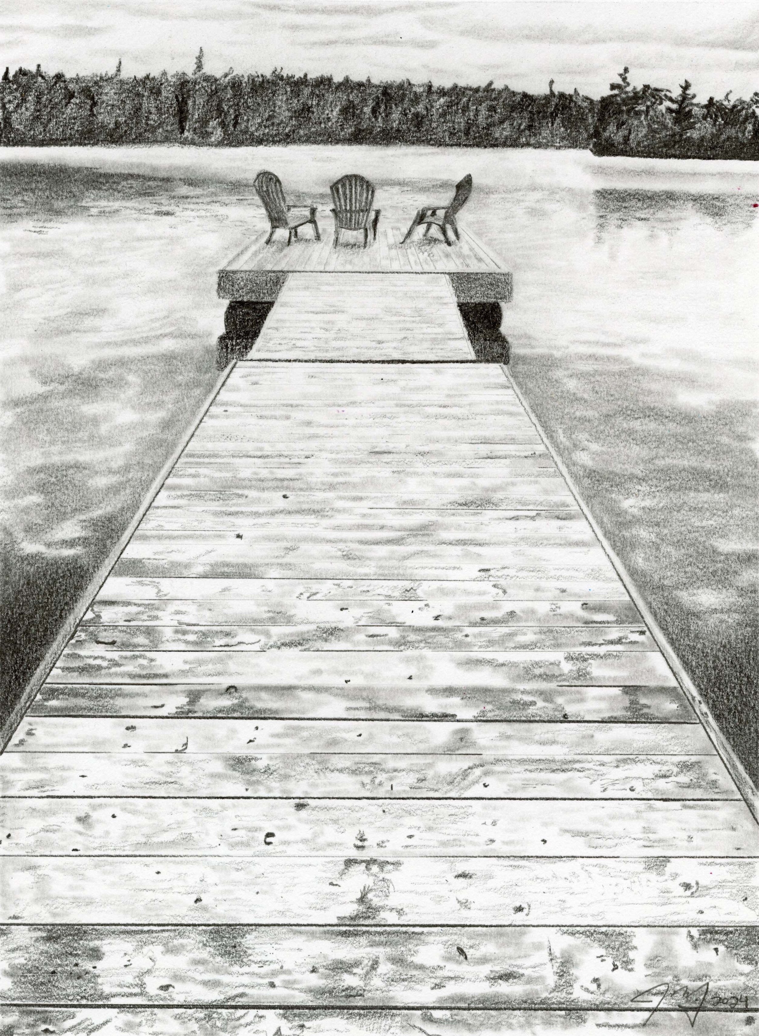 Henderson Dock, graphite on paper, 9 in. x 12 in., 2024 - sold