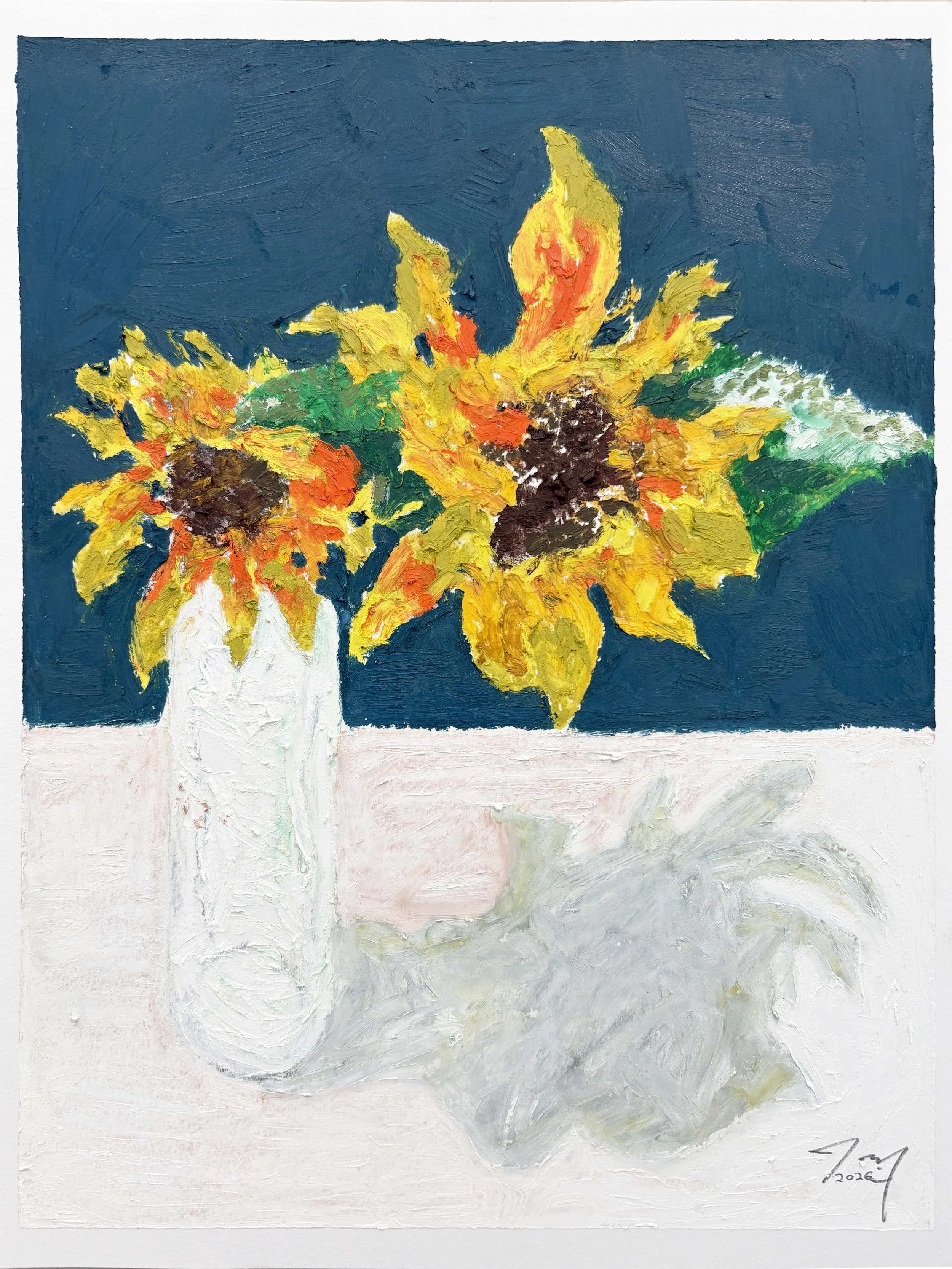 Sunflowers II, oil pastel on paper, 9 x 12 inches, 2026 - $300.00