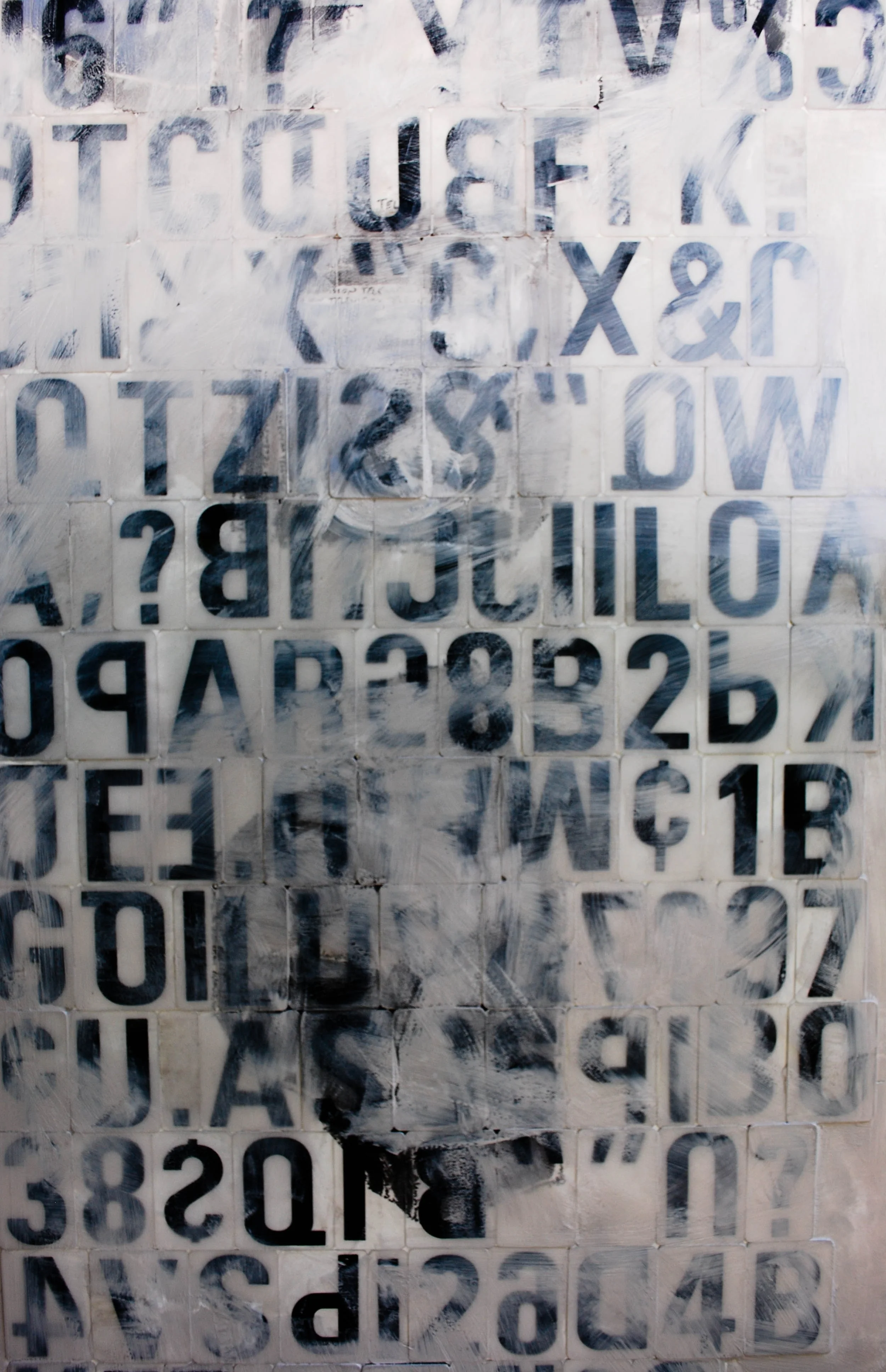 TV Totem III, acrylic, caulking, marquee sign letter and adhesive, 48 x 96 inches, 2010 - Sold