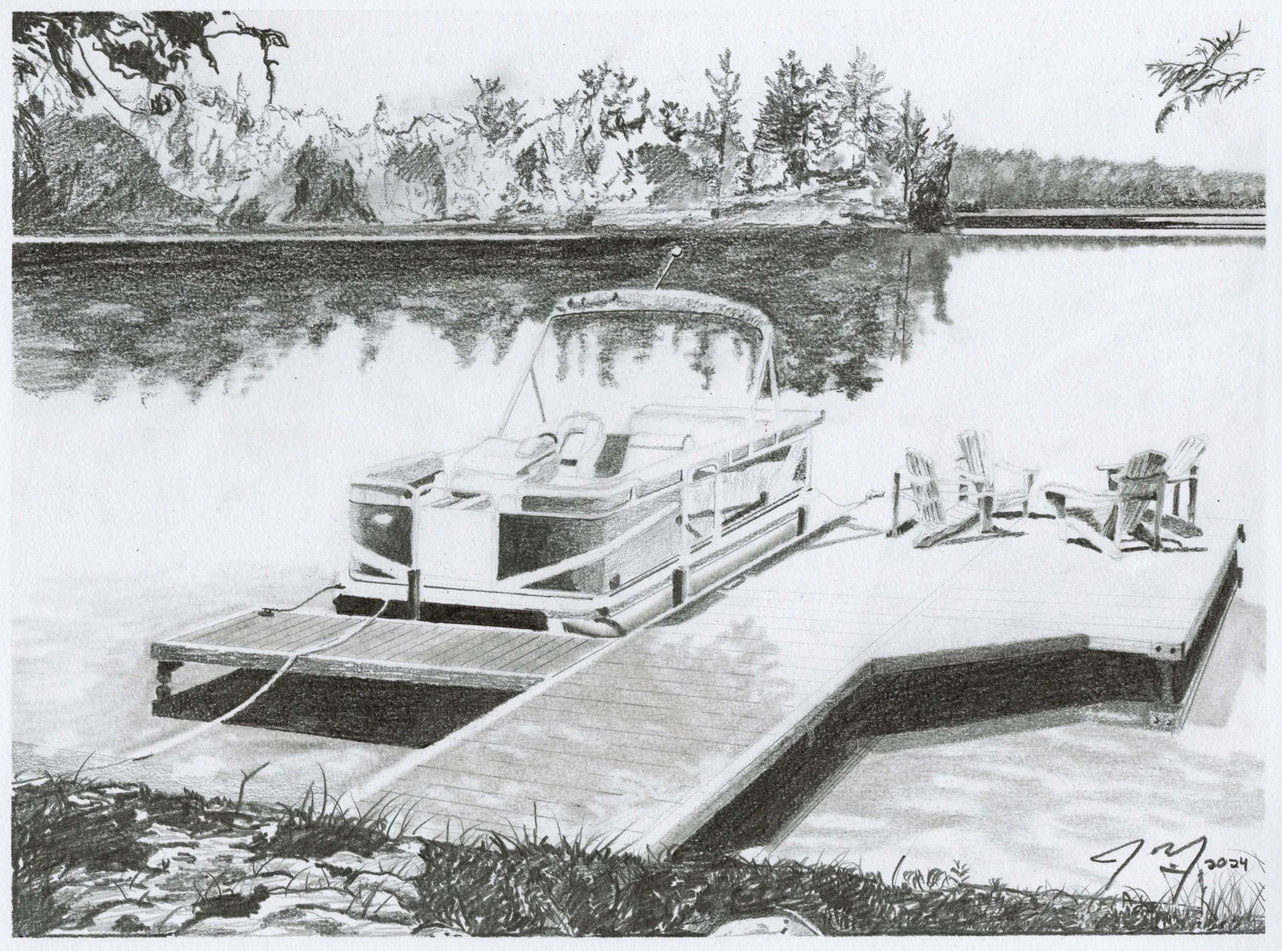 Rushby Dock, graphite on paper, 9 in. x 12 in., 2024 - sold