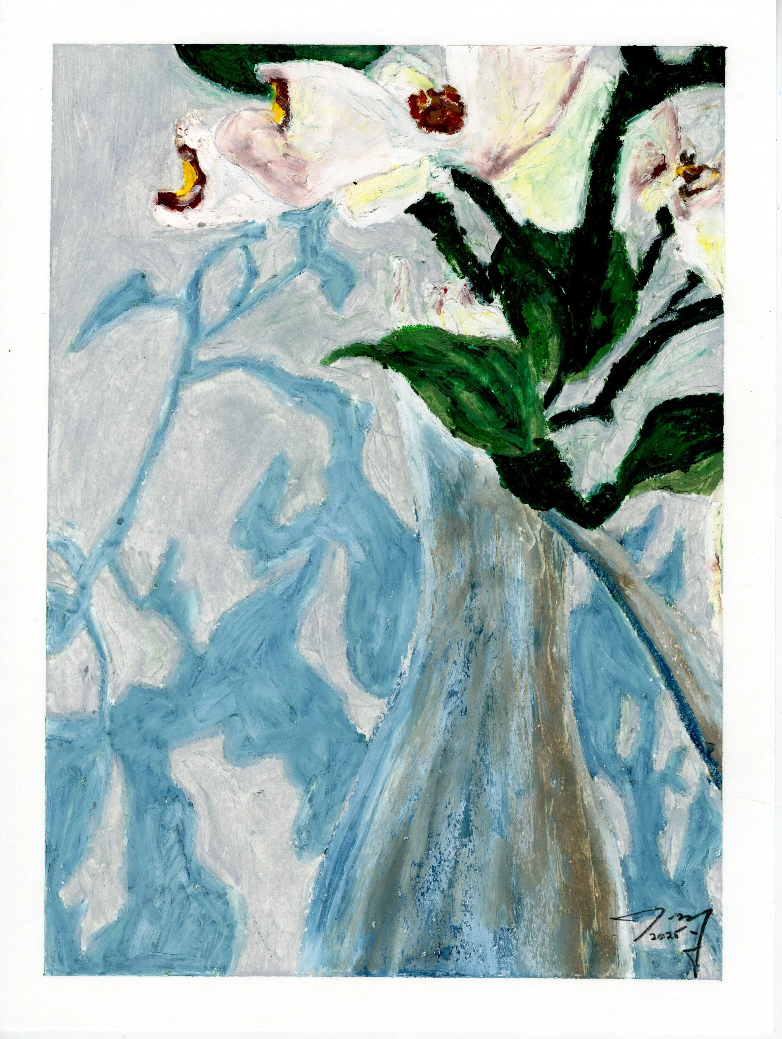 Orchid Shadow Series, VII, oil pastel on paper, 9 in. x 12 in., 2025 - available for purchase $500.00 