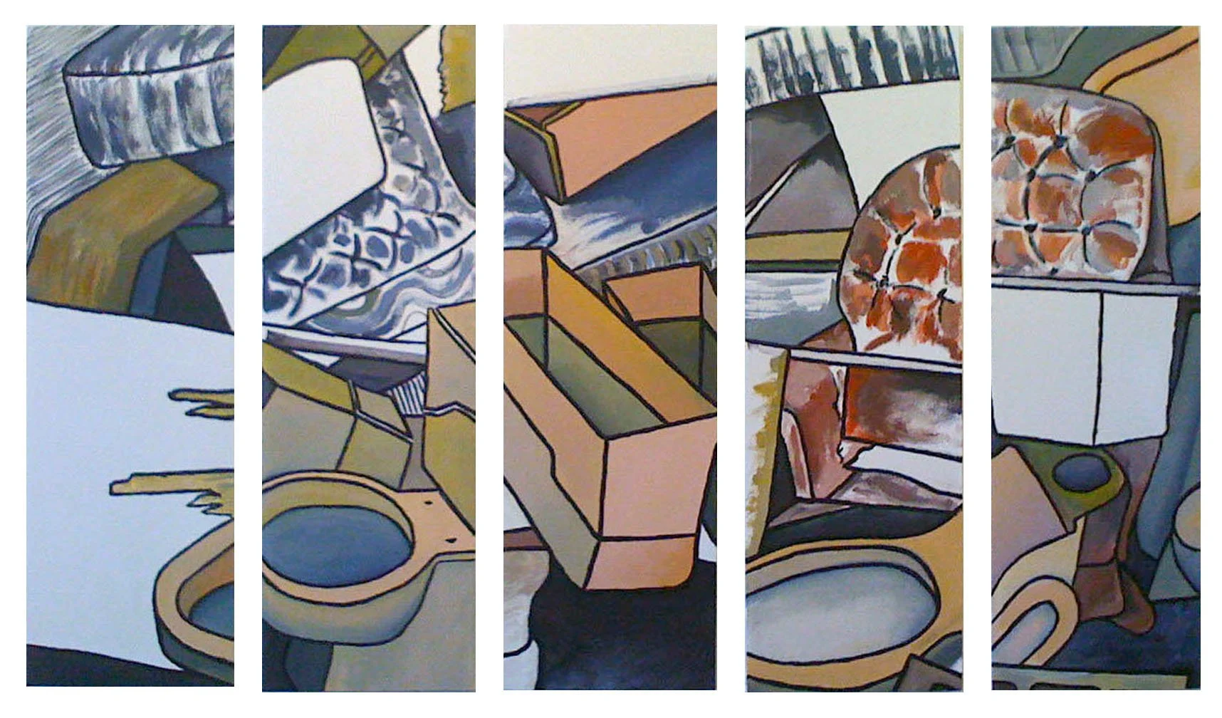 Trash Pile II, acrylic on 5 canvases, 70 x 36 inches, 2008 - NFS