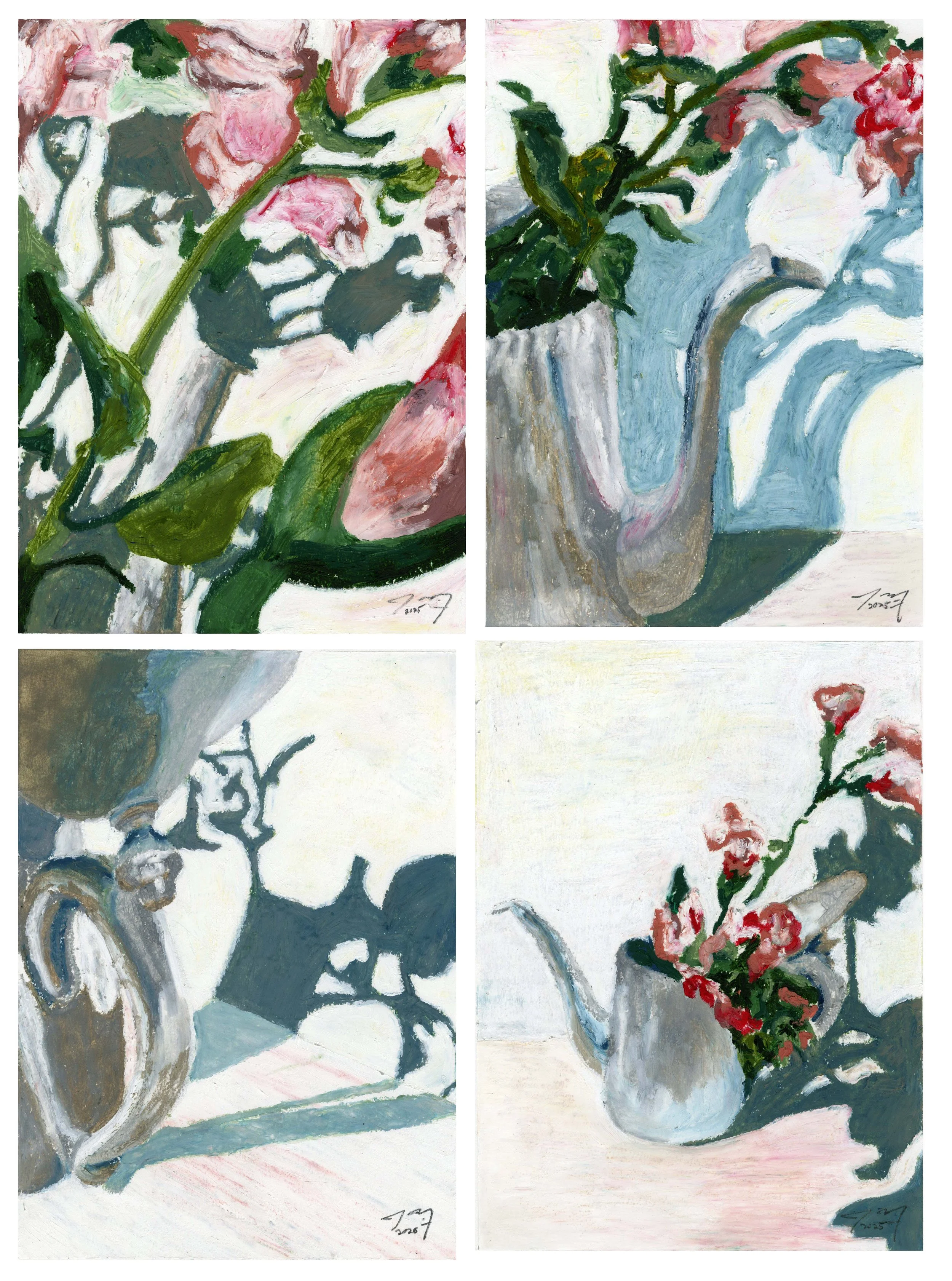 Snapdragon Shadow Series, I-IV, oil pastel on paper, four 9 in. x 12 in. drawings, 2025 - available for purchase $500.00 each