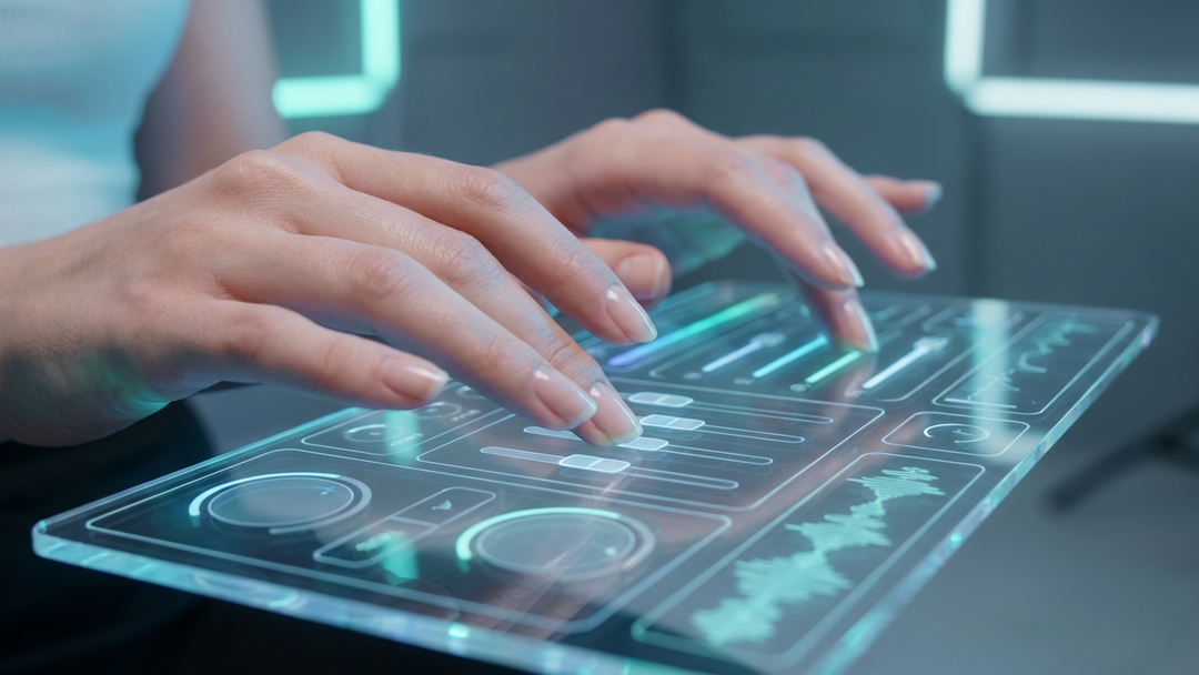 Woman's fingers adjusting controls on a flat translucent control board