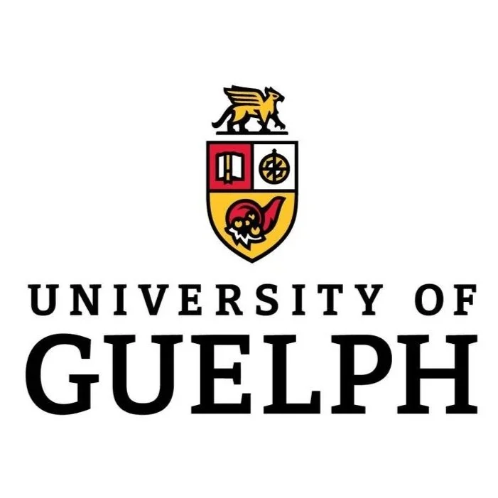 University of Guelph logo featuring a griffin, shield with book and circular symbol.