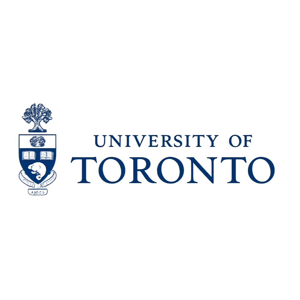 Logo of the University of Toronto featuring a shield with a lion and books, and the university's name in blue text.