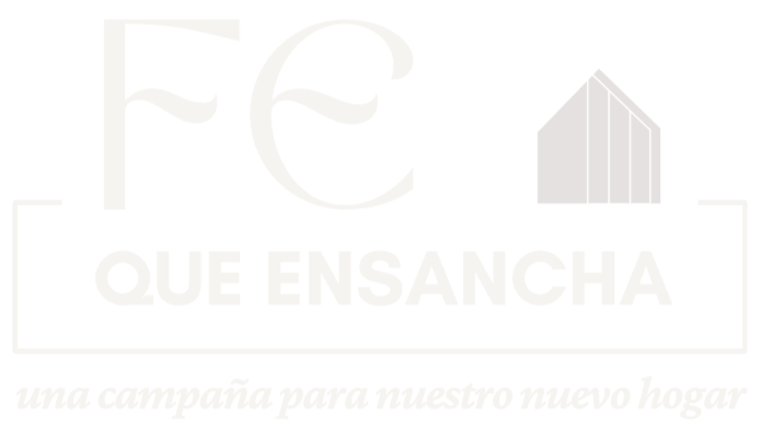 Logotipo con las letras 'FC', un dibujo de una casa y el texto 'QUE ENSANCHE una campaña para nuestro nuevo hogar'.