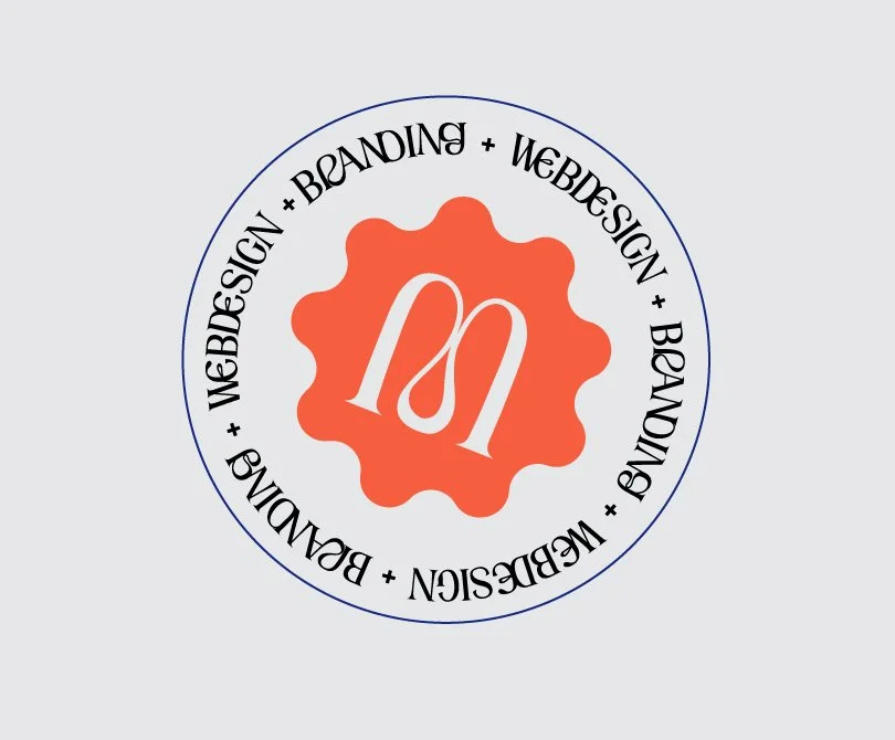 Logo with a central red-orange shape, the number 10, surrounded by a circle of text reading 'Webdesign + Branding' repeatedly.