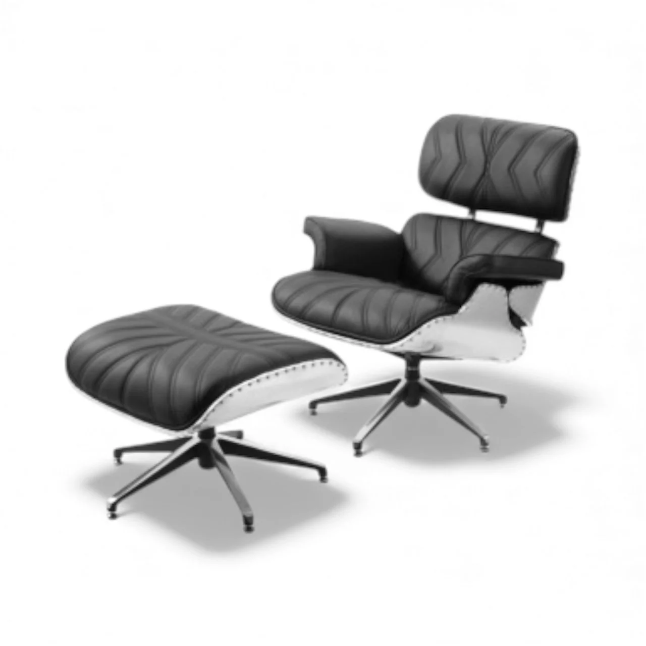 Black Leather Chair And Ottoman Set