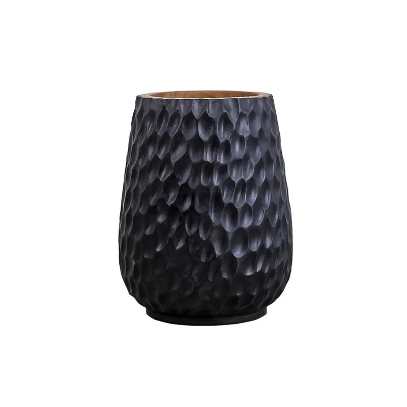 Black Charcoal Teak Root Wood Vase By Bethel