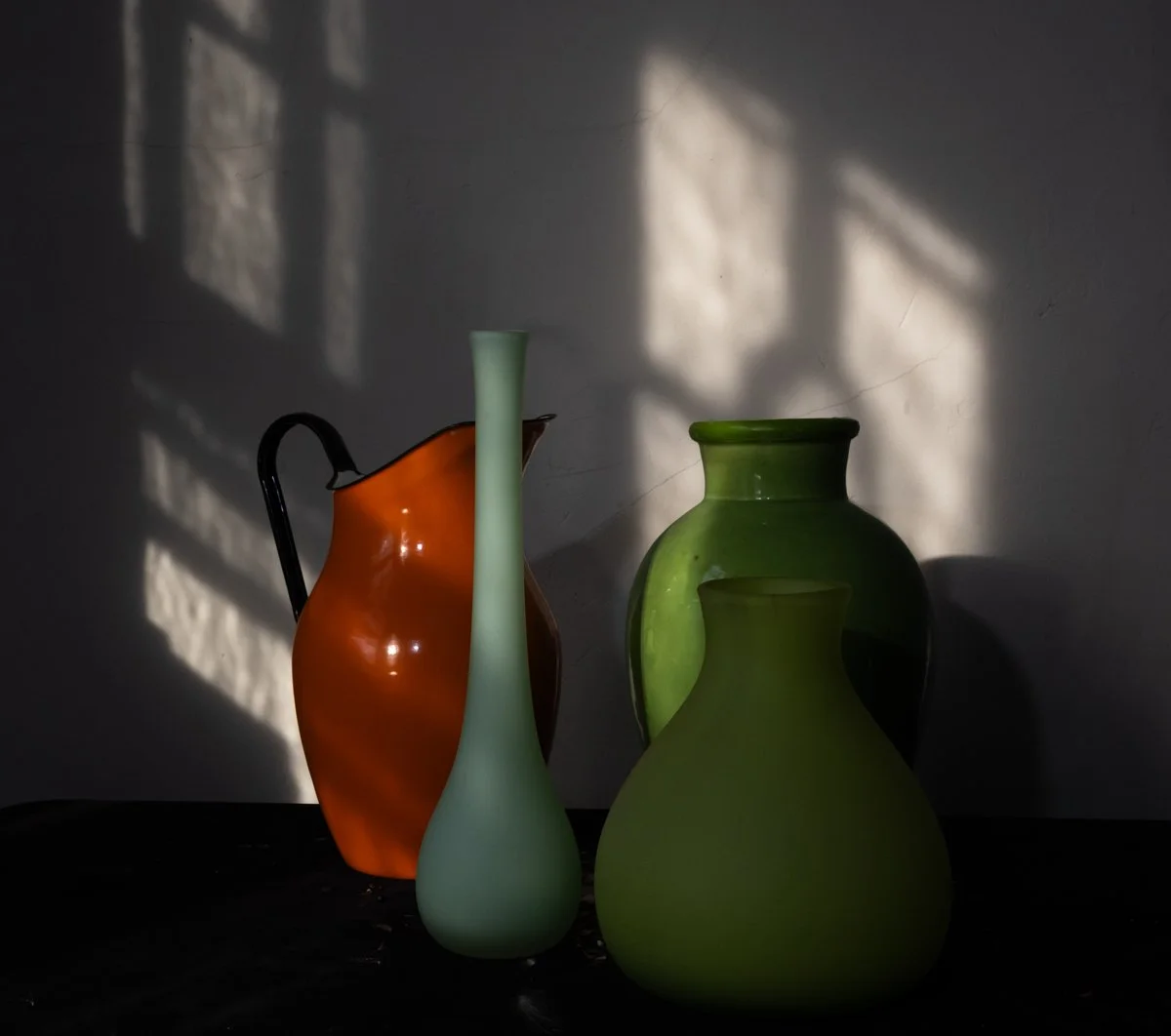 Dreaming of Morandi. Still life with pitcher and three vases, 2026. #dreamingofmorandiphotoseries
