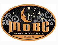 Logo for MBC Midnight Owl Brewing Co. featuring a stylized owl and clock gears within an oval border
