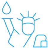 A cartoon drawing of a person with a large bug on their head, holding a spray bottle and nozzle, with a cap nearby.