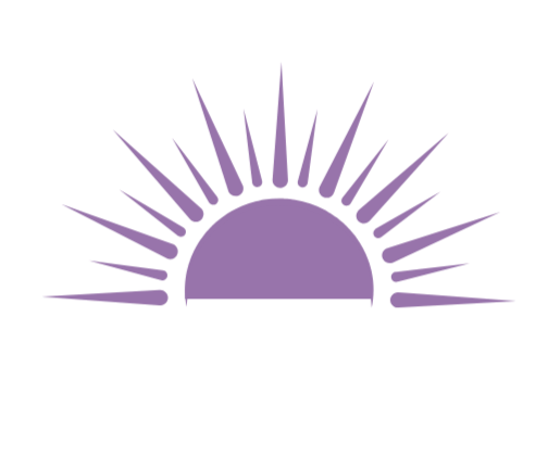 Purple sun with rays extending outward on a black background.