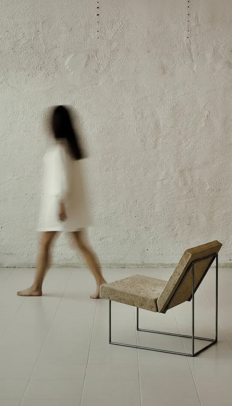 Teen mental health therapy, woman walking away from a chair in a blur