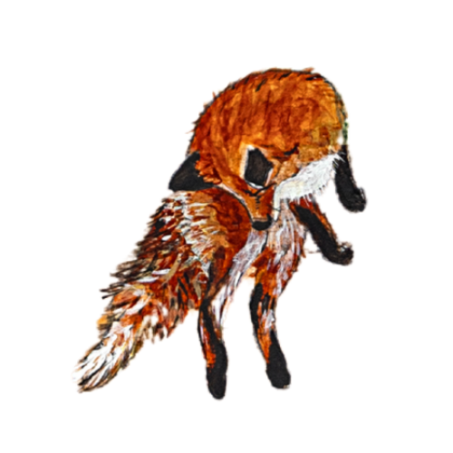 Illustration of a fox with a sad or distressed expression.