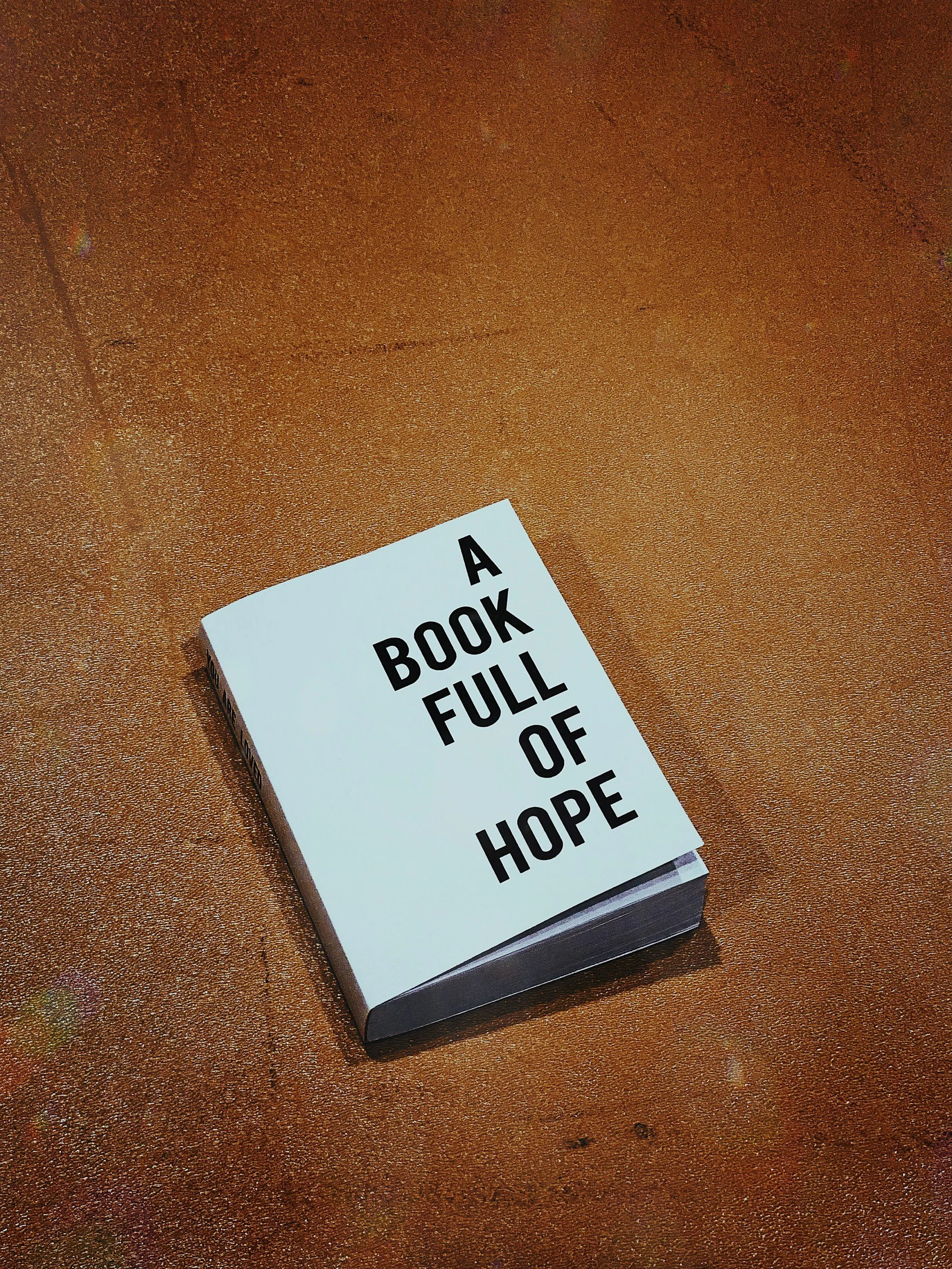 A small paperback book titled 'A Book Full of Hope' resting on a wooden surface.