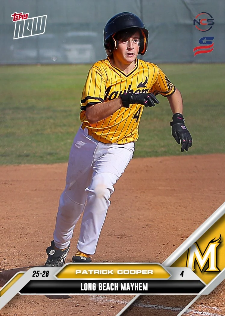 Young boy wearing a black and yellow baseball cap and a yellow Pinstripe baseball jersey with 'Nayhem' logo, standing against a white background.