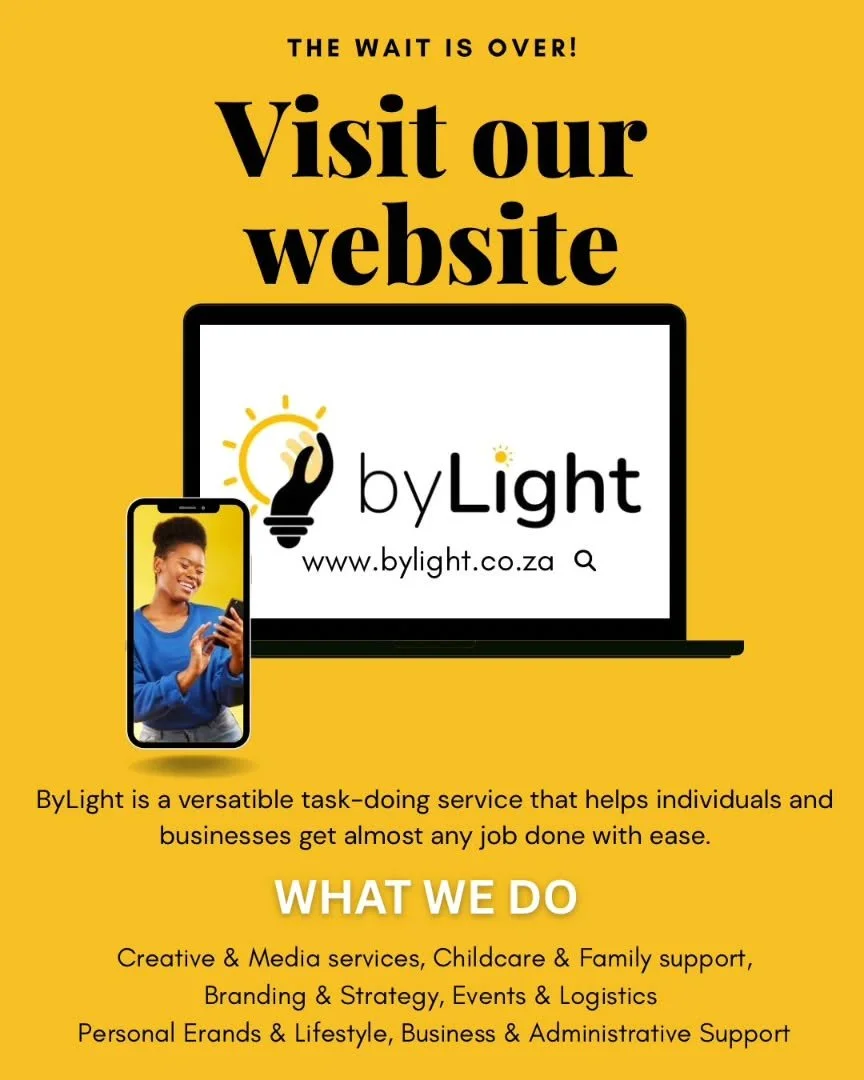 The wait is officially over!🎉

Visit www.bylight.co.za
Email us on bylightgauteng@gmail.com 
Call or WhatsApp us on (+27) 7444-10059