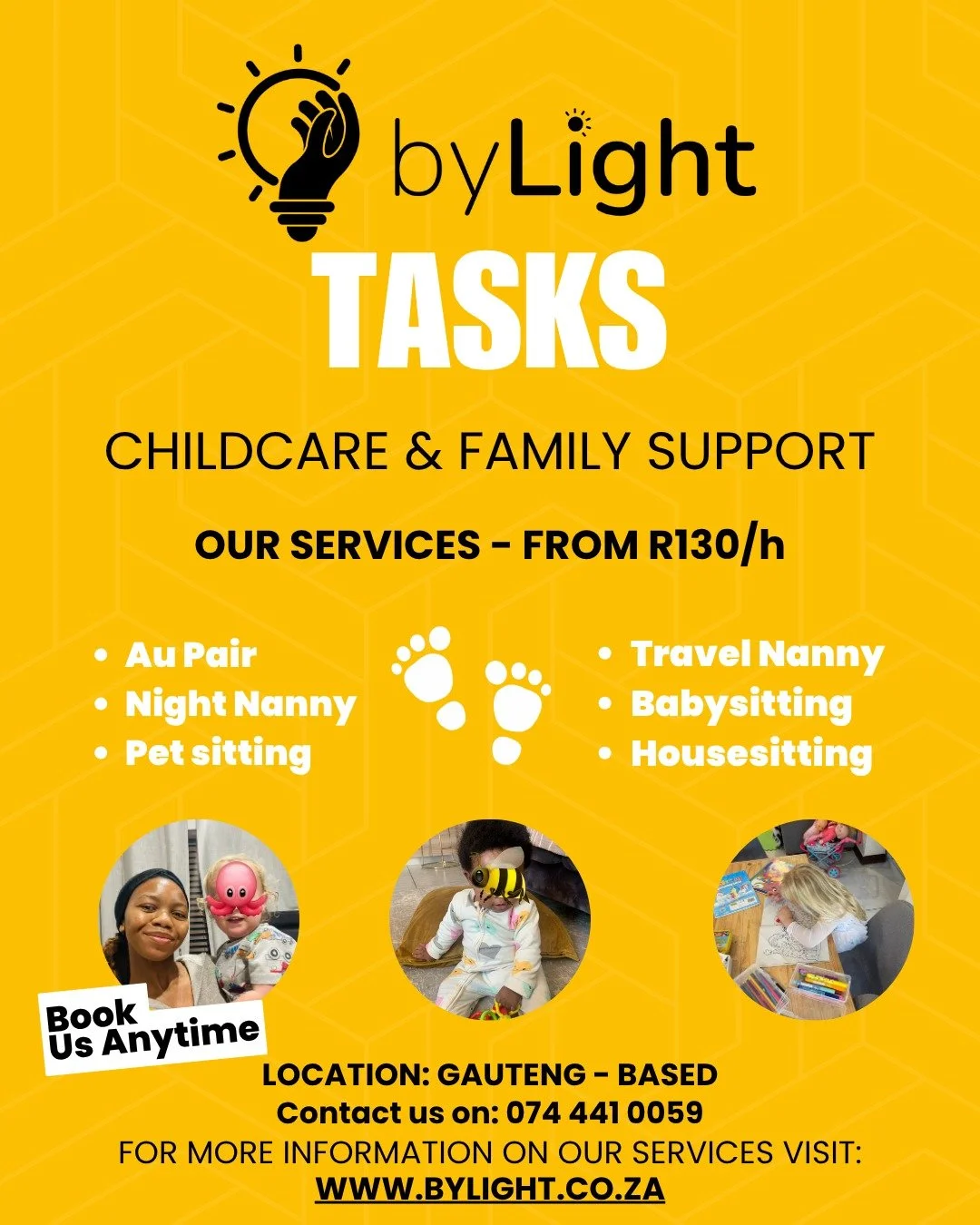 ByLight - Created to Serve, Built to Uplift.✨

ByLight isn't just about ticking off tasks. It's about professionalism and making life easier for you. 

Offering trusted, professional support tailored to your family!

CHILDCARE AND FAMILY SUPPORT

🍼 