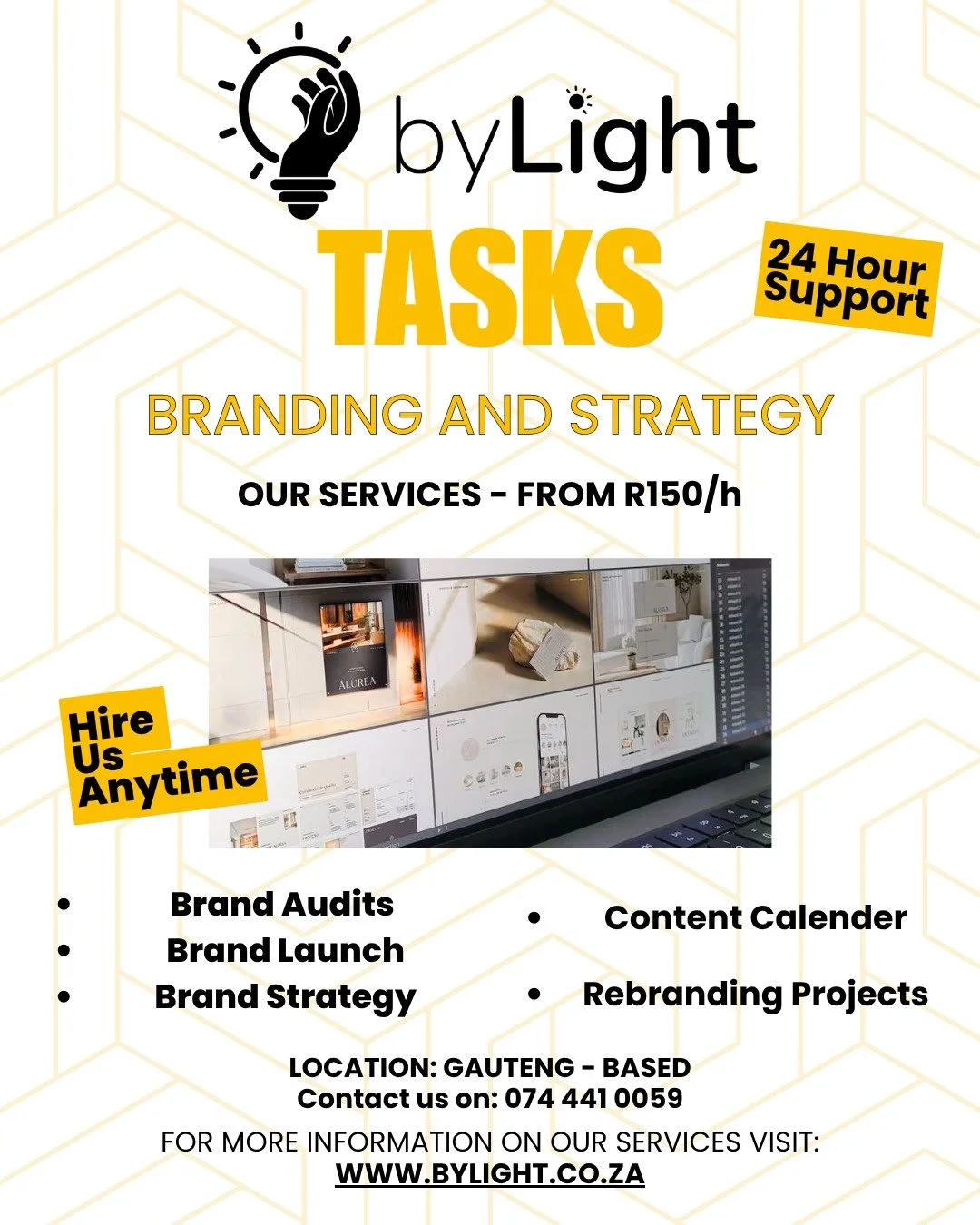 ByLight - Created to Serve, Built to Uplift.✨

ByLight isn't just about ticking off tasks. It's about professionalism and making life easier for you. 

Let us handle the to-do list so you don't have to!

BRANDING AND STRATEGY

🔍 Brand Audits
🚀 Bran