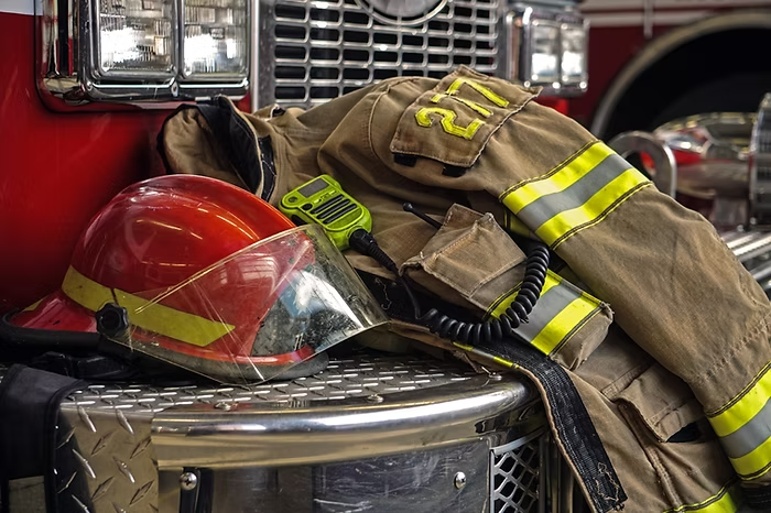 Firefighter gear on a fire truck.