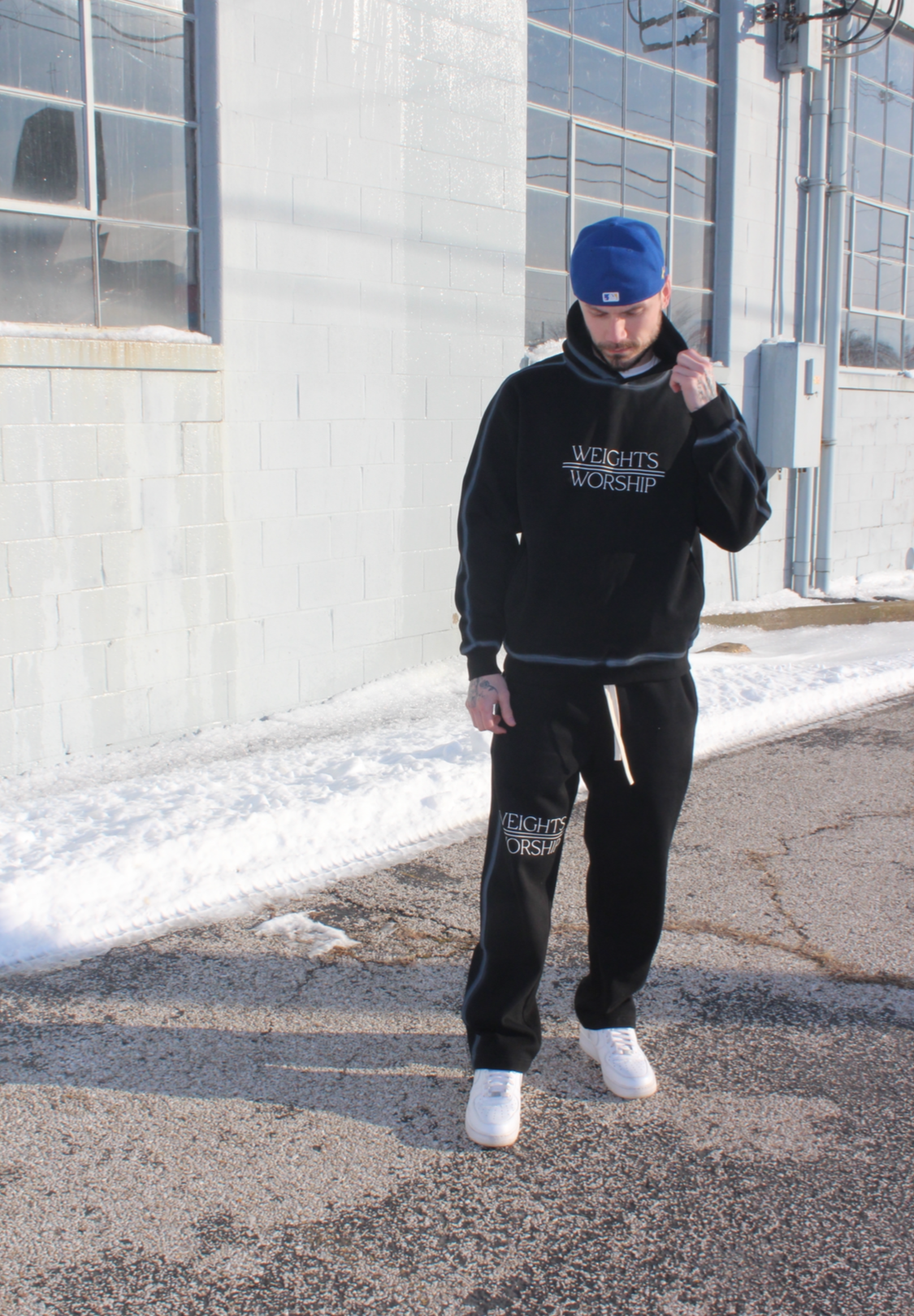 Faded blue sweatsuit