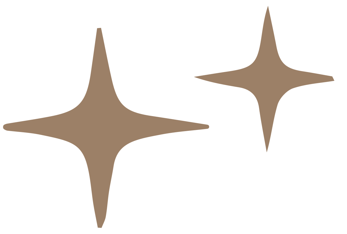 Two beige star-shaped sparkle icons on a black background.