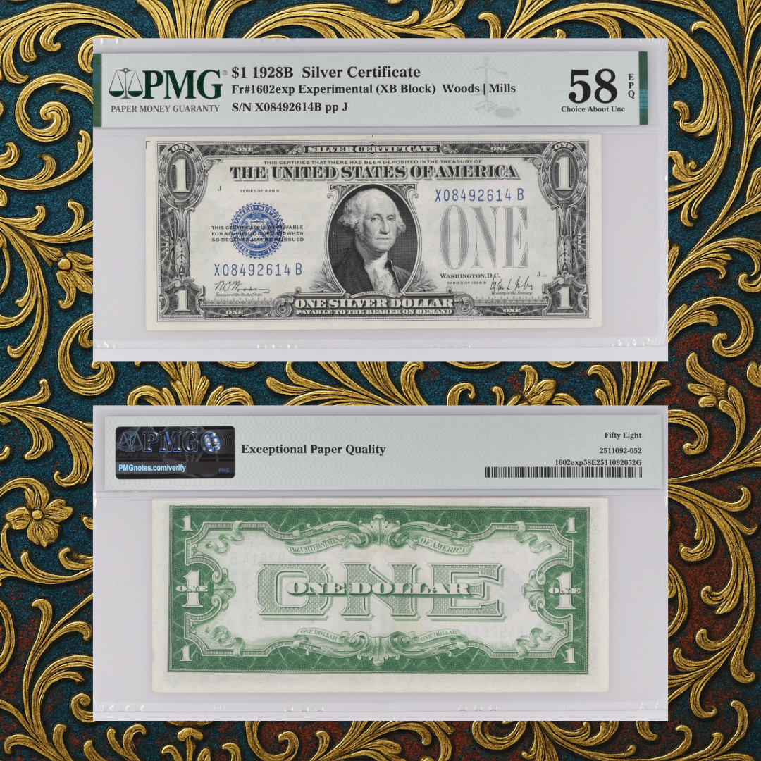 $1 1928B Silver Certificate - Experimental (XB Block) - Woods | Mills