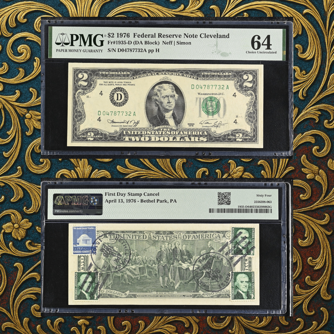 $2 1976 Federal Reserve Note Cleveland - First Day Stamp Cancel (Bethel Park, PA)