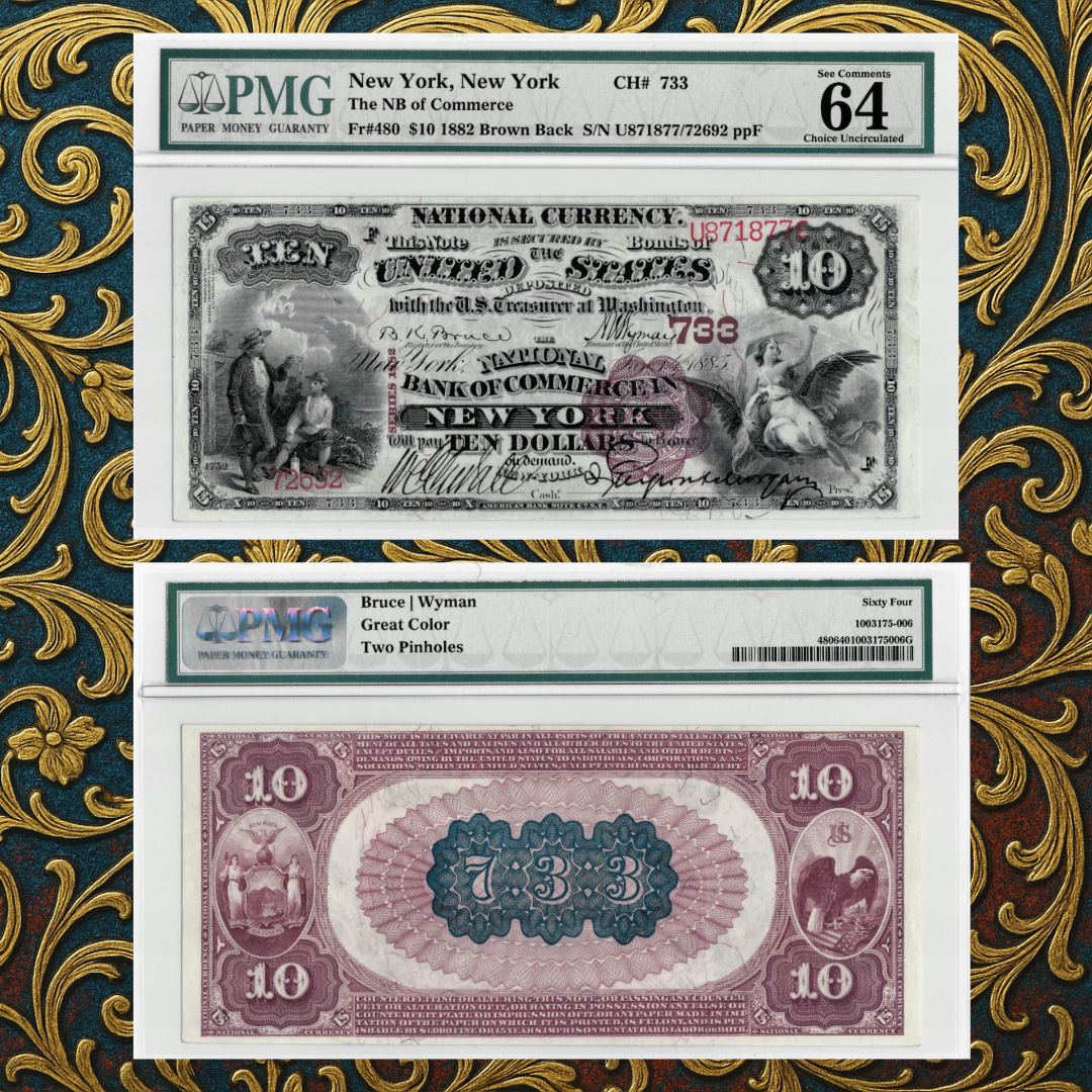 $10 1882 Brown Back - The National Bank of Commerce in New York