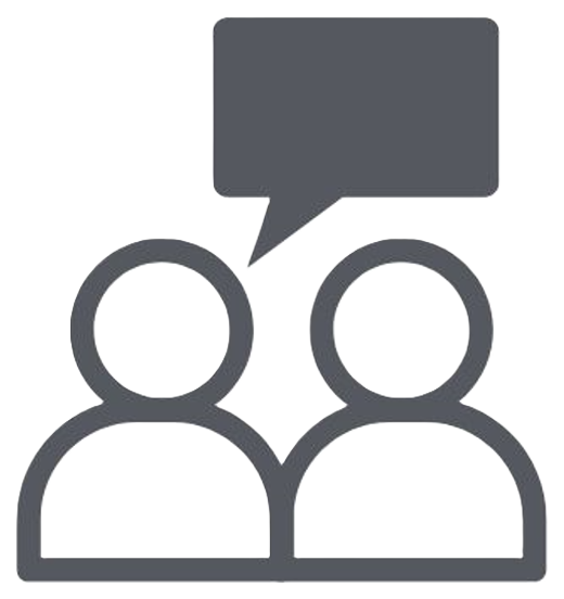 Icon of two people with a speech bubble above them, representing a conversation or communication.