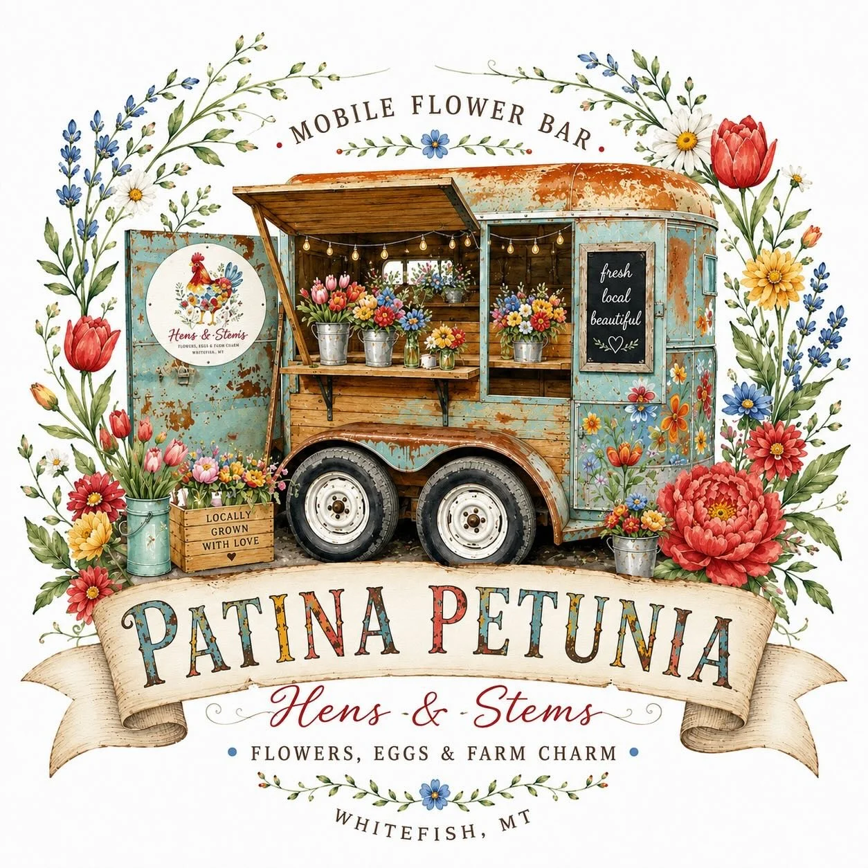 🌼 Patina Petunia 🌼 blooming with cheerful bouquets and buckets filled with colorful flowers!

#flowerfarm #localflowers #freshflowers #flowertrailer #whitefishmontana