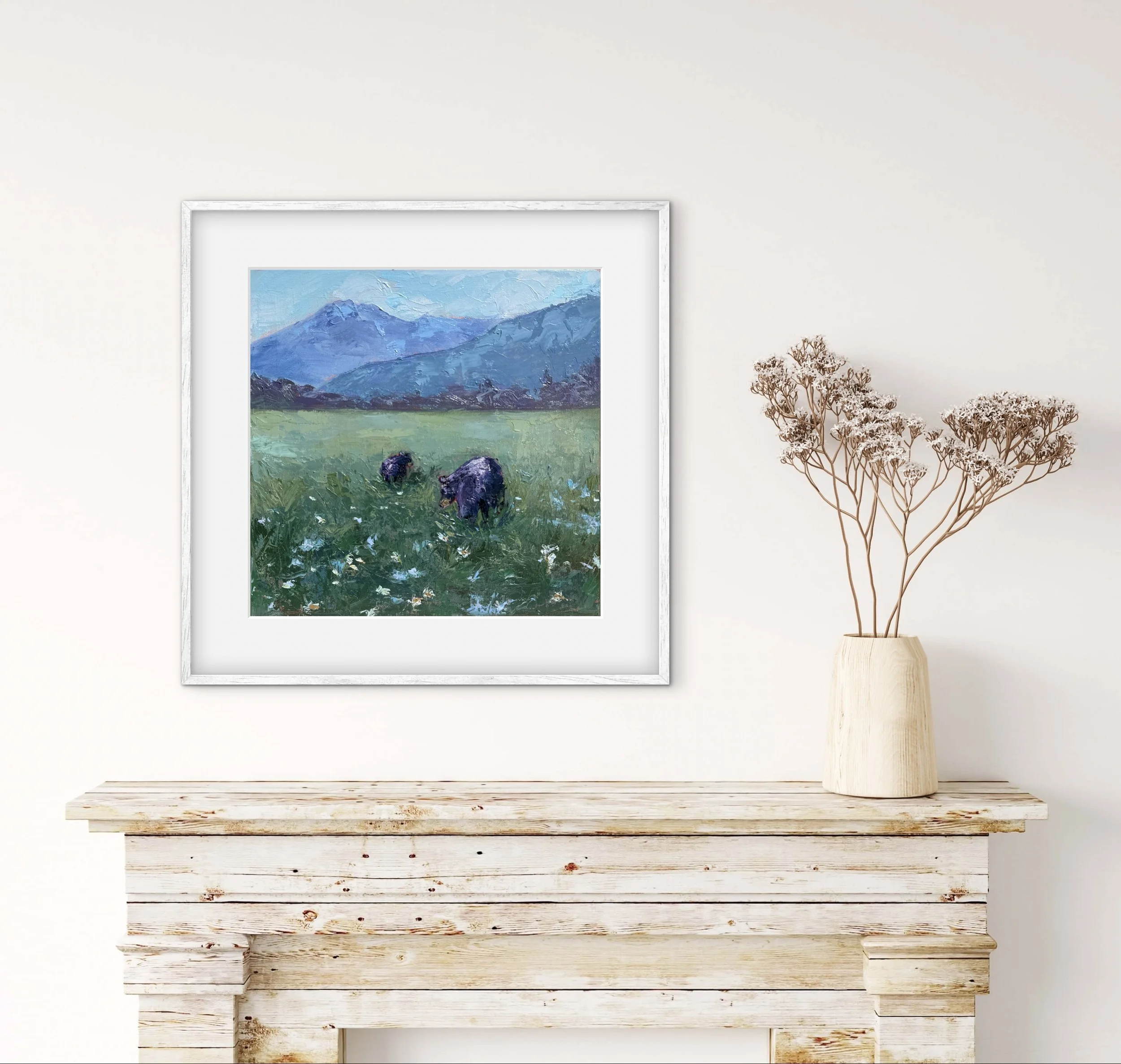 Morning Walk | 12x12" Textured Oil Painting of Two Bears