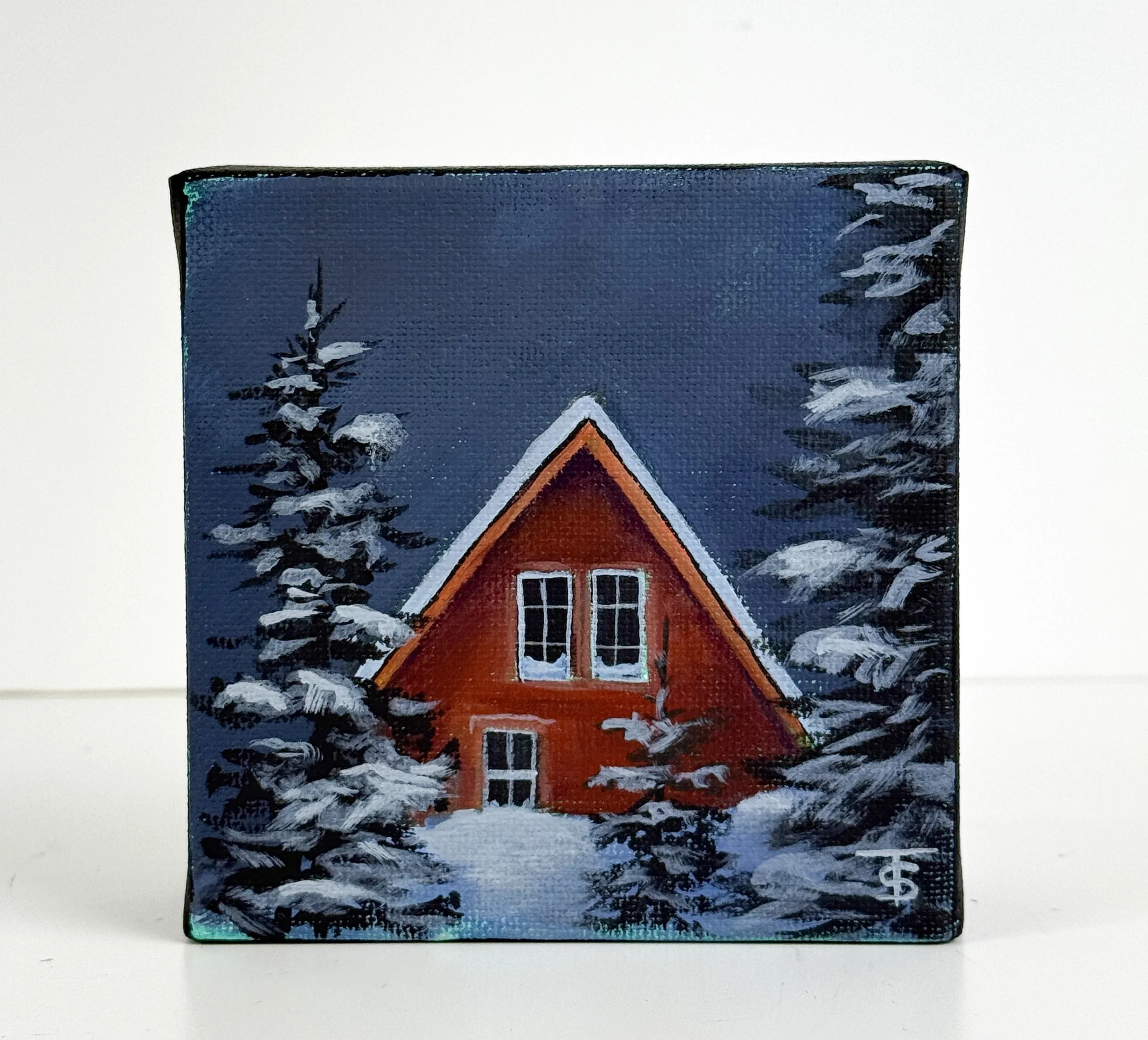 Winter Cabin | 4x4 Gallery Depth Painting by Tabitha Schae
