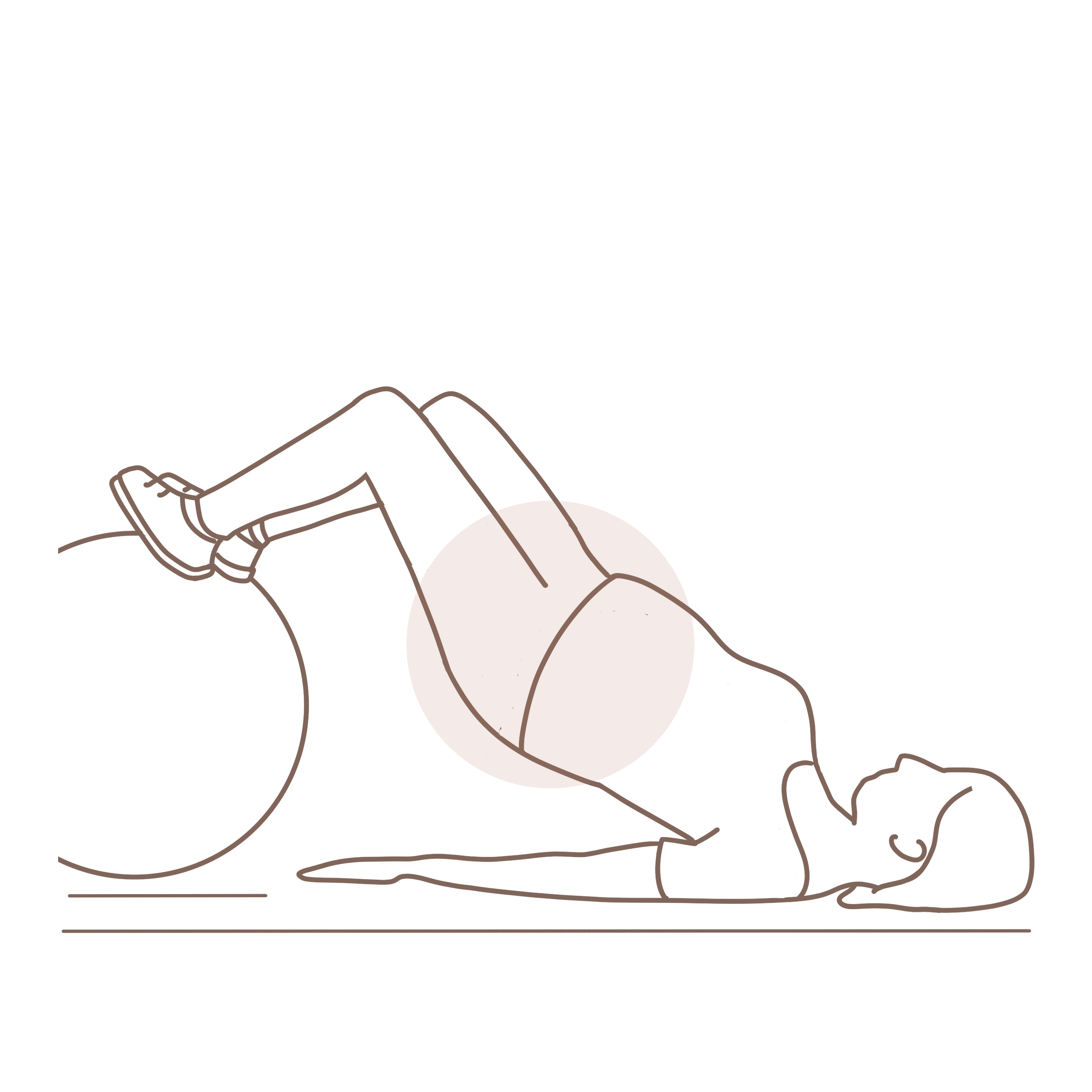 a woman lying on her back with her feet on an exercise ball doing pelvic lifts