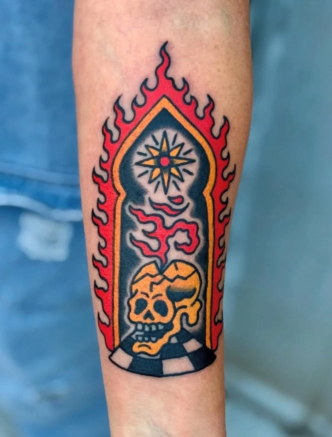 Bold &amp; bright fire portal by @jonasrichardstattoo 

𖤓

To book your piece or project, contact directly