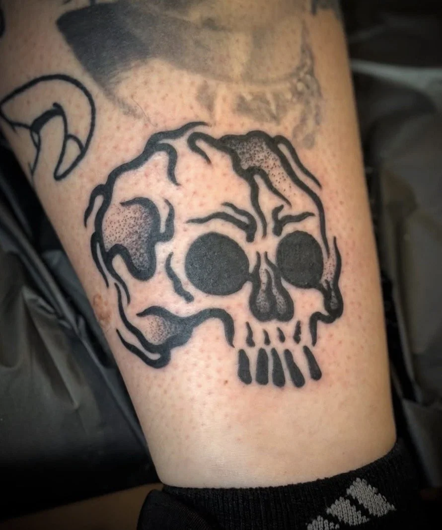 Kyle Grand @kylexgrand black work tattoo on the leg done at Dame of the West Tattoo in Scottsdale, Arizona.jpeg